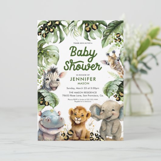 Jungle Safari Baby Dusche Einladung (Stehend Vorderseite)