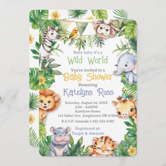 Jungle Safari Baby Dusche Einladung (Vorne/Hinten)