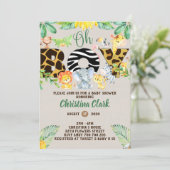 Jungle Safari Baby Dusche Oh Junge Niedlich Einladung (Stehend Vorderseite)