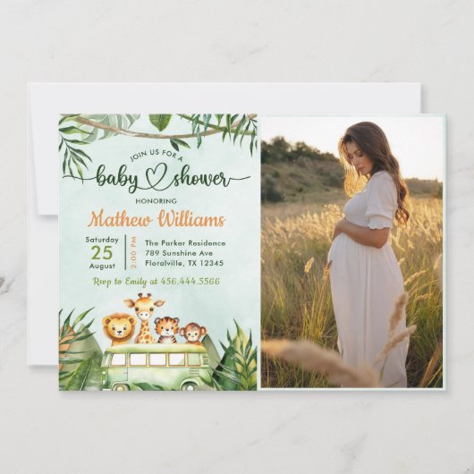 Jungle Safari Baby Dusche Party Foto Einladung (Vorderseite)