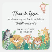 Jungle Safari Baby Dusche Quadratischer Aufkleber (Vorderseite)