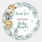 Jungle Safari Baby Dusche Vielen Dank Runder Aufkleber (Vorderseite)