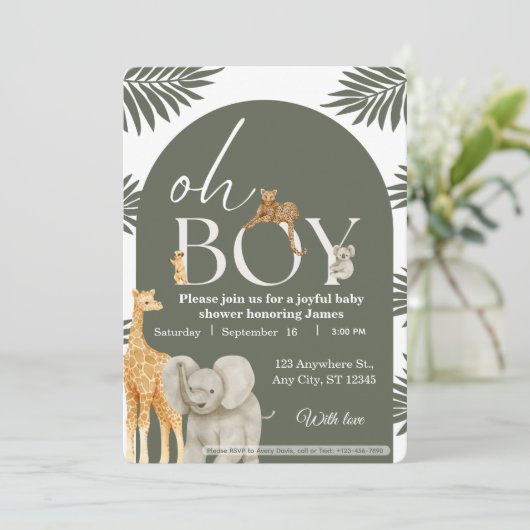 Jungle Safari Baby Shower Invitation Einladung (Stehend Vorderseite)