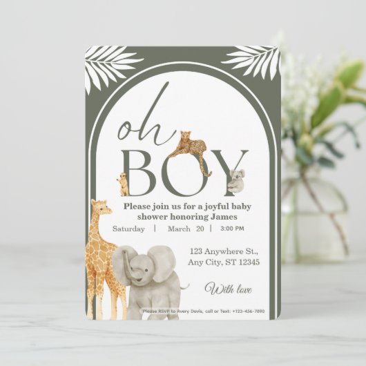 Jungle Safari Baby Shower Invitation Einladung (Stehend Vorderseite)