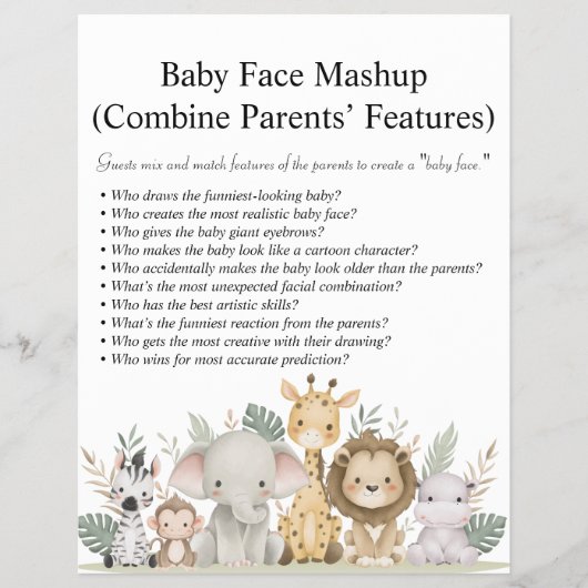 Jungle Safari Baby Showspiele Flyer (Vorne)