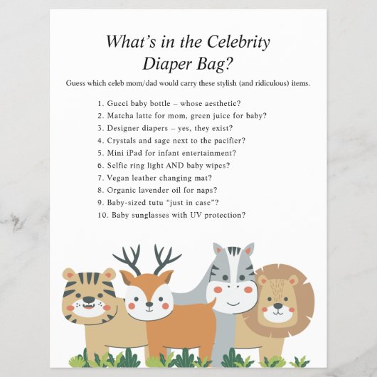 Jungle Safari Baby Showspiele Flyer (Vorne)