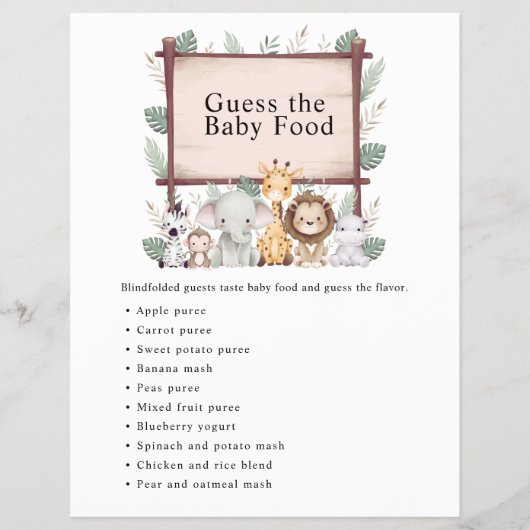 Jungle Safari Baby Showspiele Flyer (Vorne)