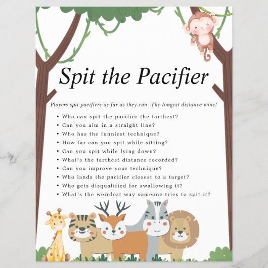 Jungle Safari Baby Showspiele Flyer (Vorne)