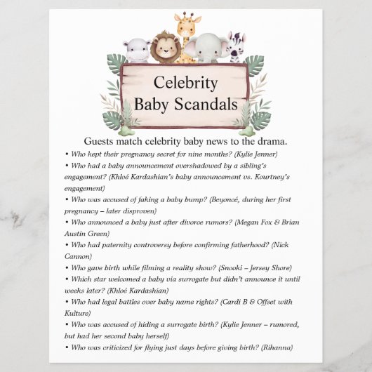 Jungle Safari Baby Showspiele Flyer (Vorne)