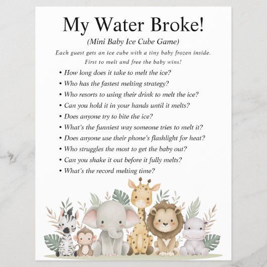 Jungle Safari Baby Showspiele Flyer (Vorne)