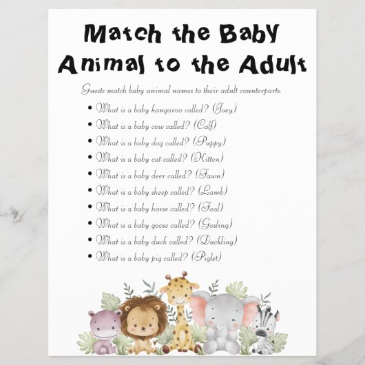 Jungle Safari Baby Showspiele Flyer (Vorne)