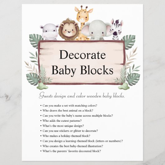 Jungle Safari Baby Showspiele Flyer (Vorne)