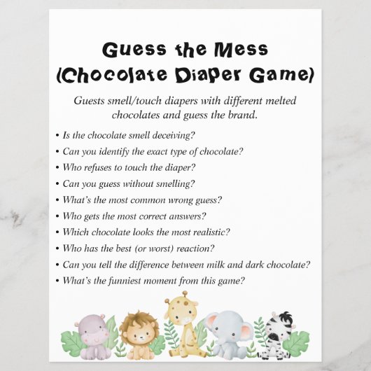 Jungle Safari Baby Showspiele Flyer (Vorne)