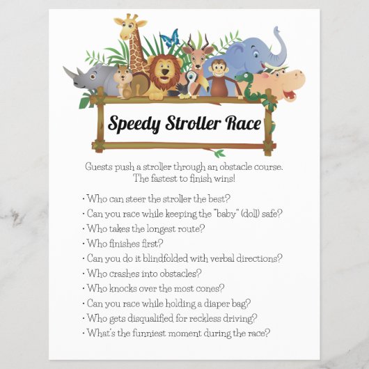 Jungle Safari Baby Showspiele Flyer (Vorne)