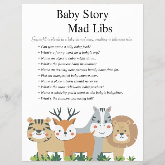 Jungle Safari Baby Showspiele Flyer (Vorne)