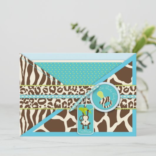 Jungle Safari Babydusche Einladung (Stehend Vorderseite)