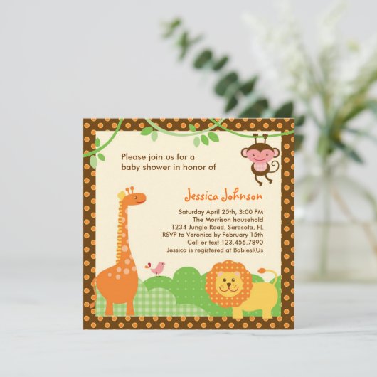 Jungle Safari Babydusche Einladung (Stehend Vorderseite)