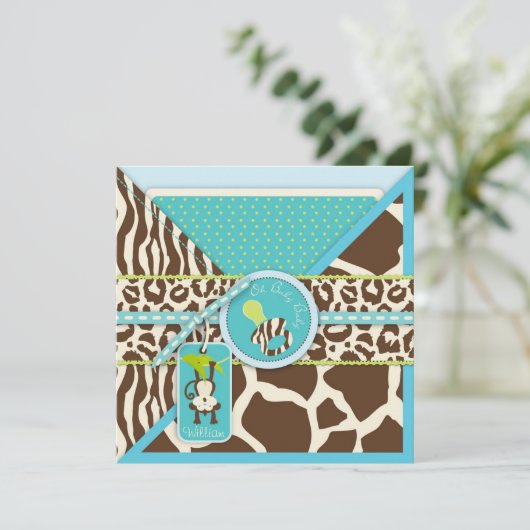 Jungle Safari Babydusche Einladung (Stehend Vorderseite)