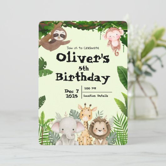 Jungle Safari Birthday Invitation Einladung (Stehend Vorderseite)