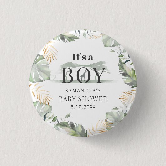 Jungle Safari Botanical Boy Baby Dusche Button (Vorderseite)