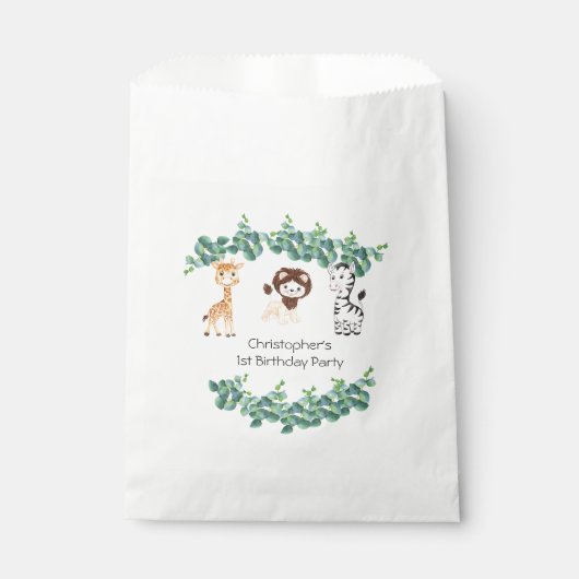 Jungle Safari Boys Giraffe Lion Zebra 1. Geburtsta Geschenktütchen (Vorderseite)