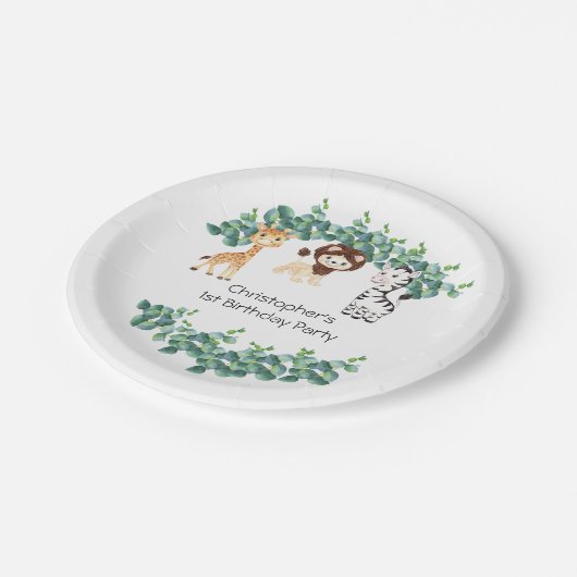 Jungle Safari Boys Giraffe Lion Zebra 1. Geburtsta Pappteller (Schrägansicht)