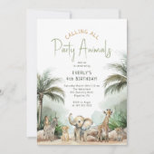 Jungle Safari "Calling All Party Animals" Geburtst Einladung (Vorderseite)