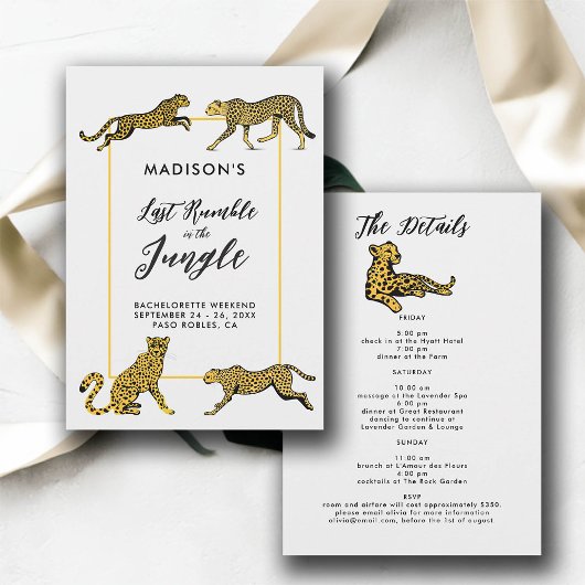Jungle Safari Cheetah Junggeselinnen-Abschied Itin Einladung