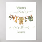 Jungle Safari Clothesline Baby Dusche Willkommen Poster (Vorne)