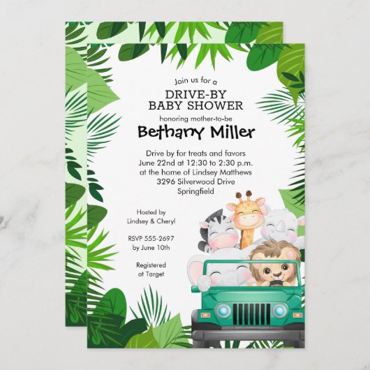 Jungle Safari Drive By Baby Shower Einladungen (Vorne/Hinten)