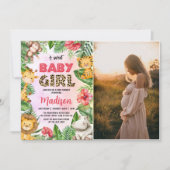 Jungle Safari Ein Sweet Baby Girl Baby Dusche Foto Einladung (Vorderseite)