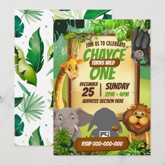 Jungle Safari Einladung (Vorne/Hinten)