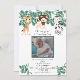 Jungle Safari Foto Boys 1. Geburtstag Einladung