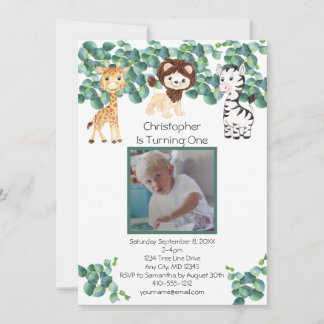 Jungle Safari Foto Boys 1. Geburtstag Einladung