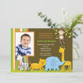 Jungle Safari Foto Geburtstag Einladung (Stehend Vorderseite)