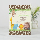 Jungle Safari Foto Geburtstag Einladungen (Stehend Vorderseite)