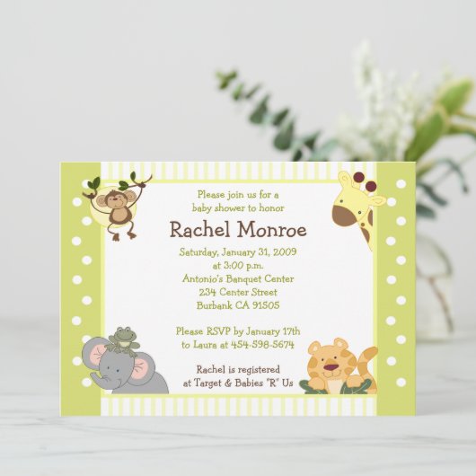 Jungle Safari Friends 12x18 Baby Dusche Einladung (Stehend Vorderseite)
