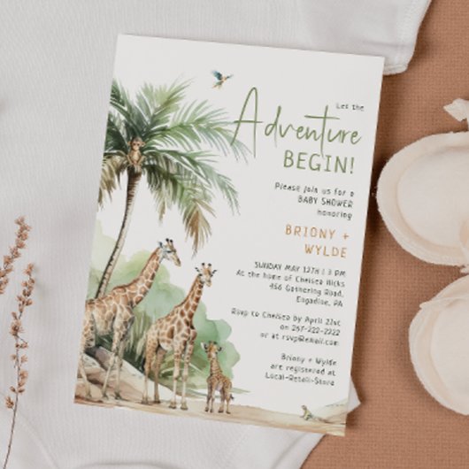 Jungle Safari Giraffe Adventure Baby Dusche Einladung