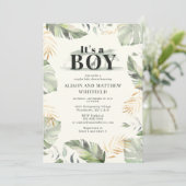 Jungle Safari Giraffe Baby Shower Boys Einladung (Stehend Vorderseite)