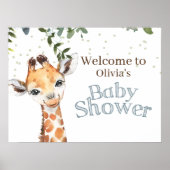 Jungle Safari Giraffe Blue Baby Dusche Willkommen Poster (Vorne)