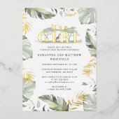 Jungle Safari Giraffe Girls Baby Dusche Gold Folieneinladung (Vorderseite)