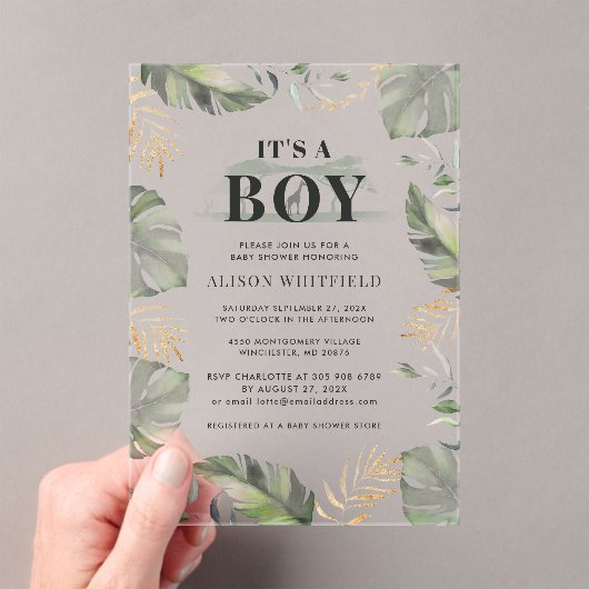 Jungle Safari Giraffe Palms Blätter Kinderdusche Acryleinladungen (Insitu (Handheld))