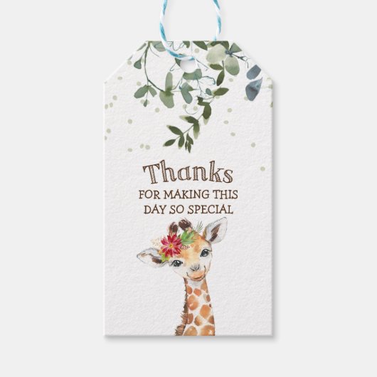 Jungle Safari Giraffe Vielen Dank Geschenkanhänger (Vorderseite)