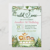 Jungle Safari Girl Wild 1. Geburtstag Einladung (Vorderseite)