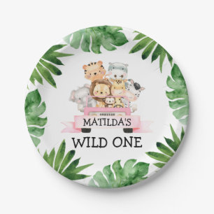 Jungle Safari Girl Wild One Birthday Paper Plate Pappteller