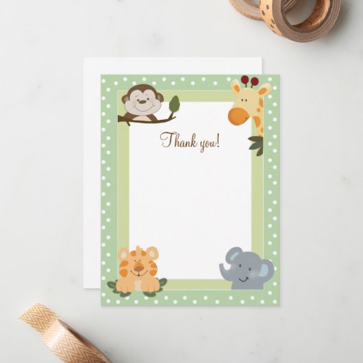 Jungle Safari Green Flat Danke Karten (Vorderseite/Rückseite Beispiel)