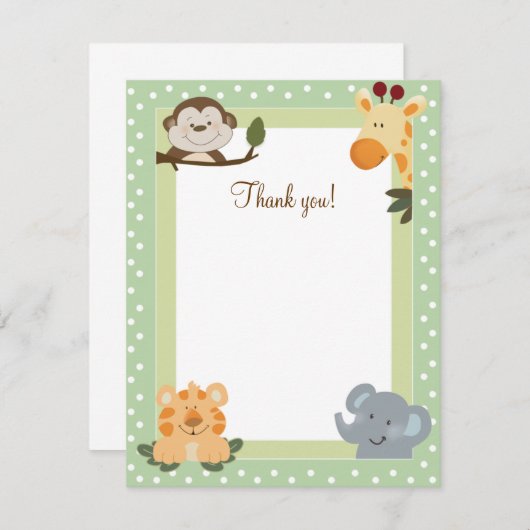 Jungle Safari Green Flat Danke Karten (Vorne/Hinten)