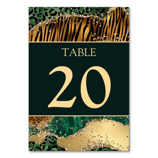 Jungle Safari Green Glitzer Wedding Tischnummer (Vorderseite)