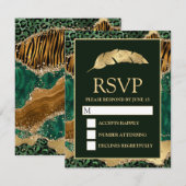 Jungle Safari Green Gold Glitzer Agate Wedding RSVP Karte (Vorne/Hinten)