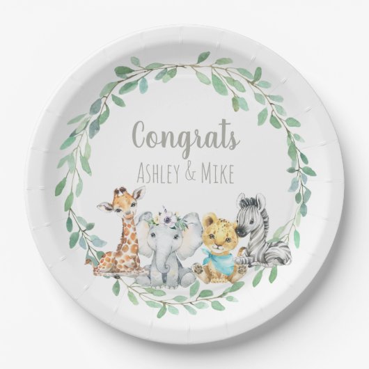 Jungle Safari Greenery Baby Animal Pappteller (Vorderseite)